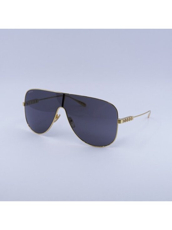 Gucci GG1436S 001 Sunglasses Yellow Gold Shield Frame, Grey Lenses